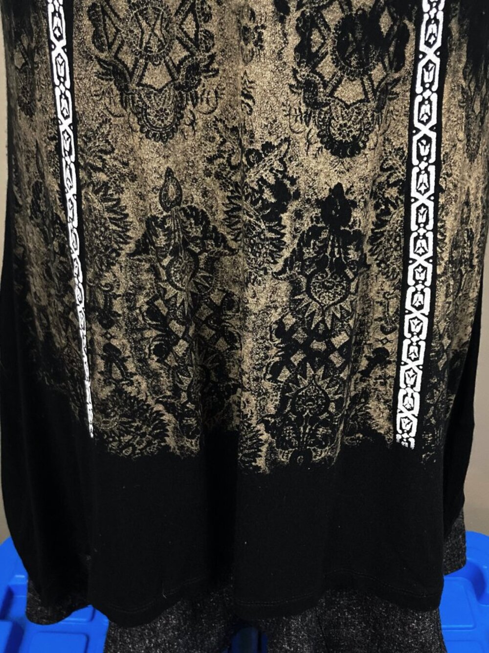 INITIATIVES Long black gold brown handkerchief hem ornate floral tank top MEDIUM - Picture 5 of 15